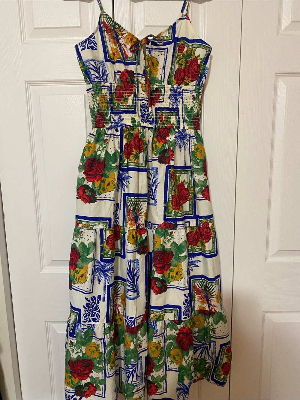 White Floral Tiered Maxi Dress with Smocked Waist